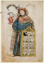 Simon Eyre v oděvu radního londýnské radnice, asi 1450 (čb na papíře)